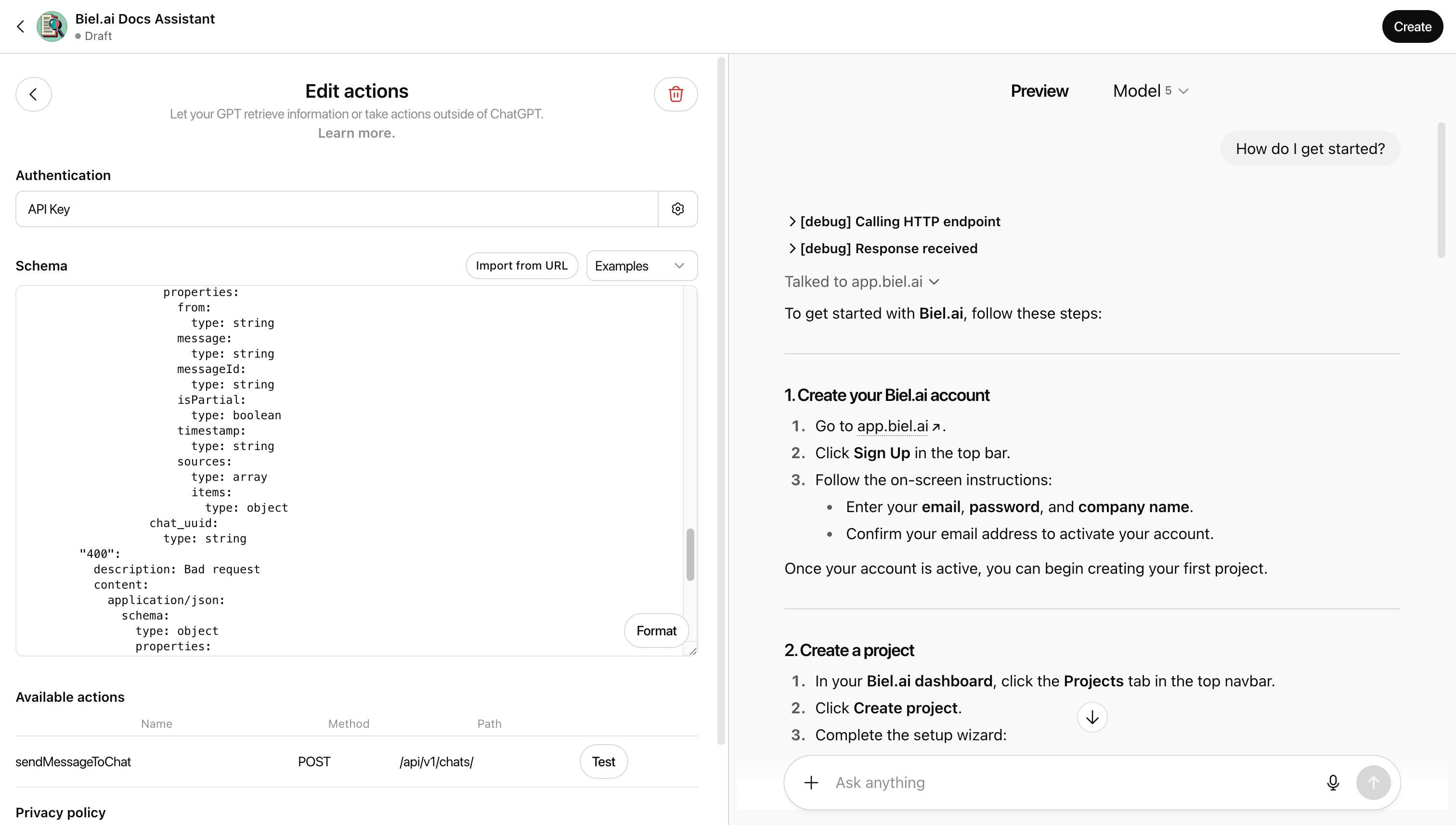 Test your Custom GPT in the preview panel